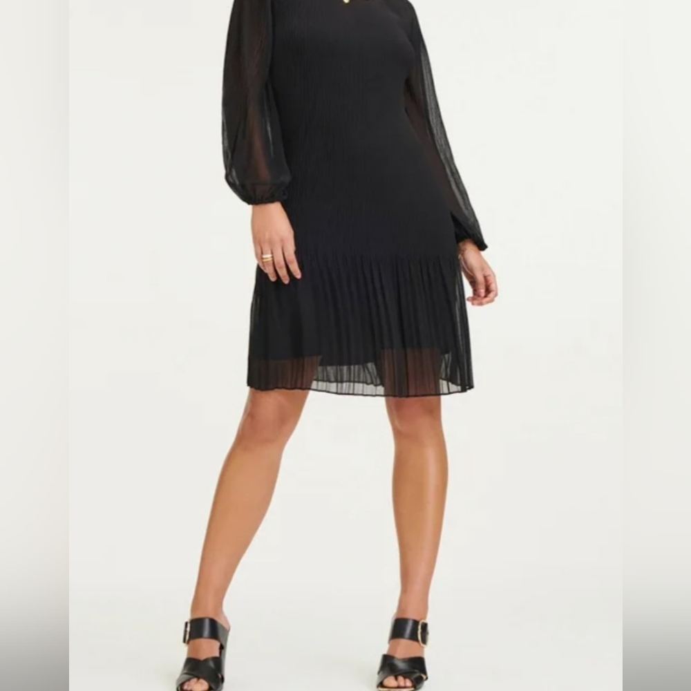 DKNY black pleated chiffon dress XL